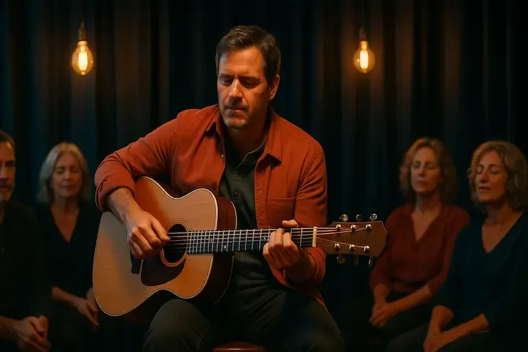 Foule vibrant à un concert de guitare