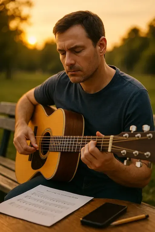 Guitariste pratiquant des accords simples