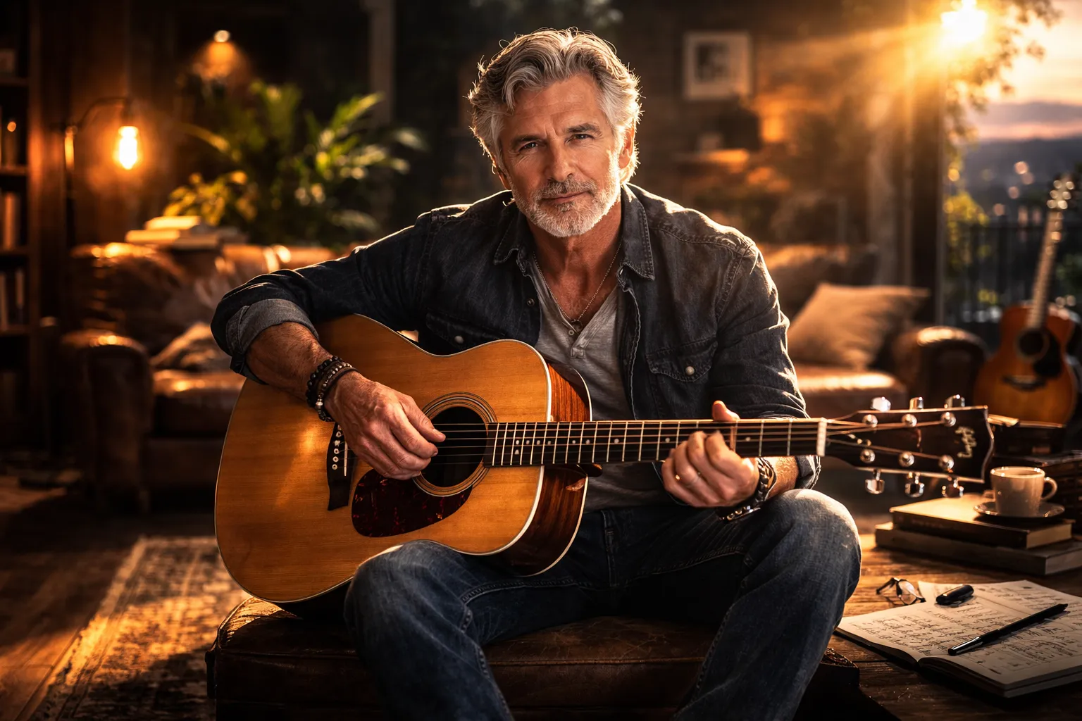 Adulte qui joue de la guitare avec plaisir