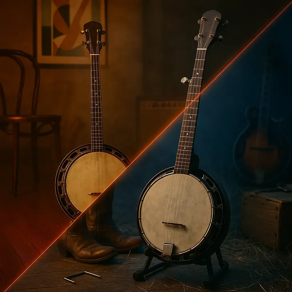 Techniques phares : picking Scruggs, clawhammer, et médiator pour le ténor