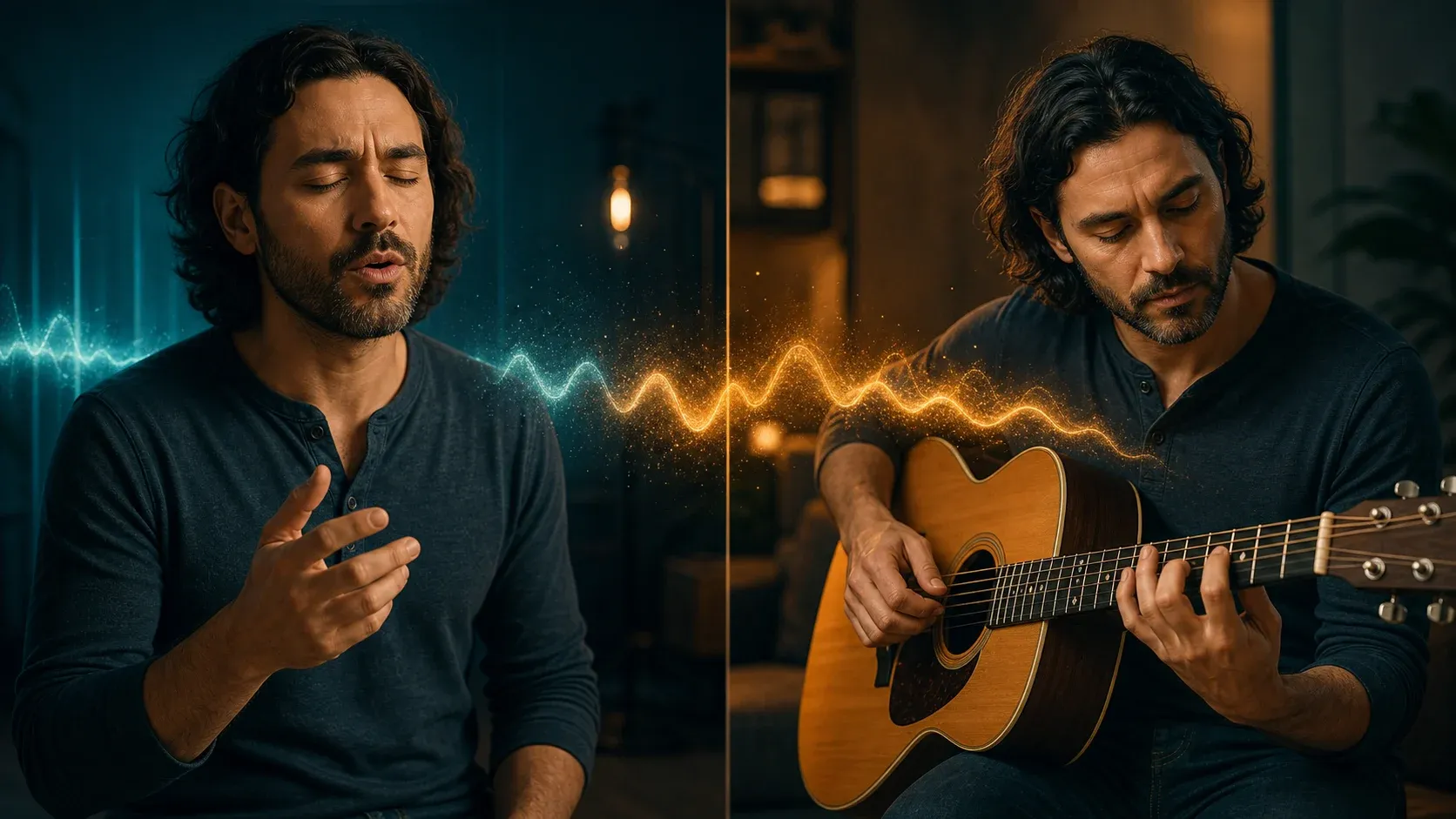 Même musicien chantant sans guitare puis retrouvant la phrase sur son instrument