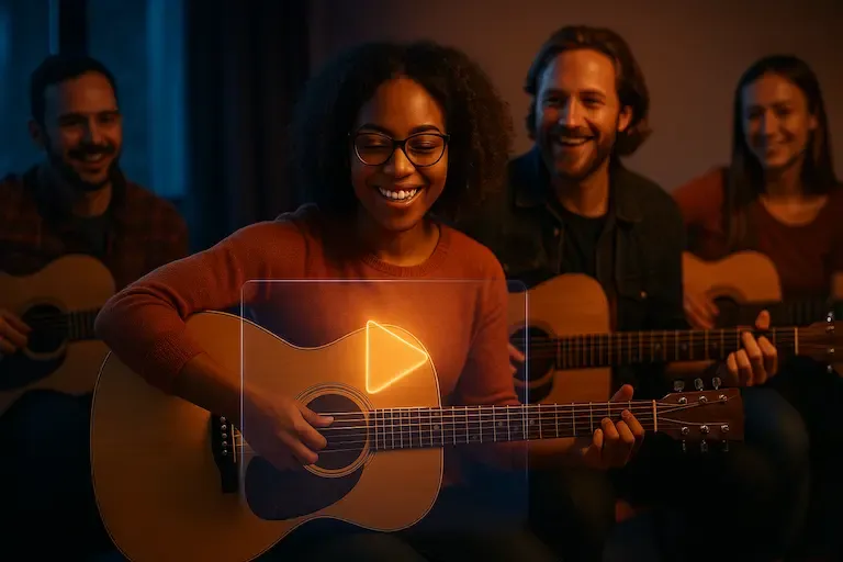 Guitariste jouant Sweet Home Chicago entre amis