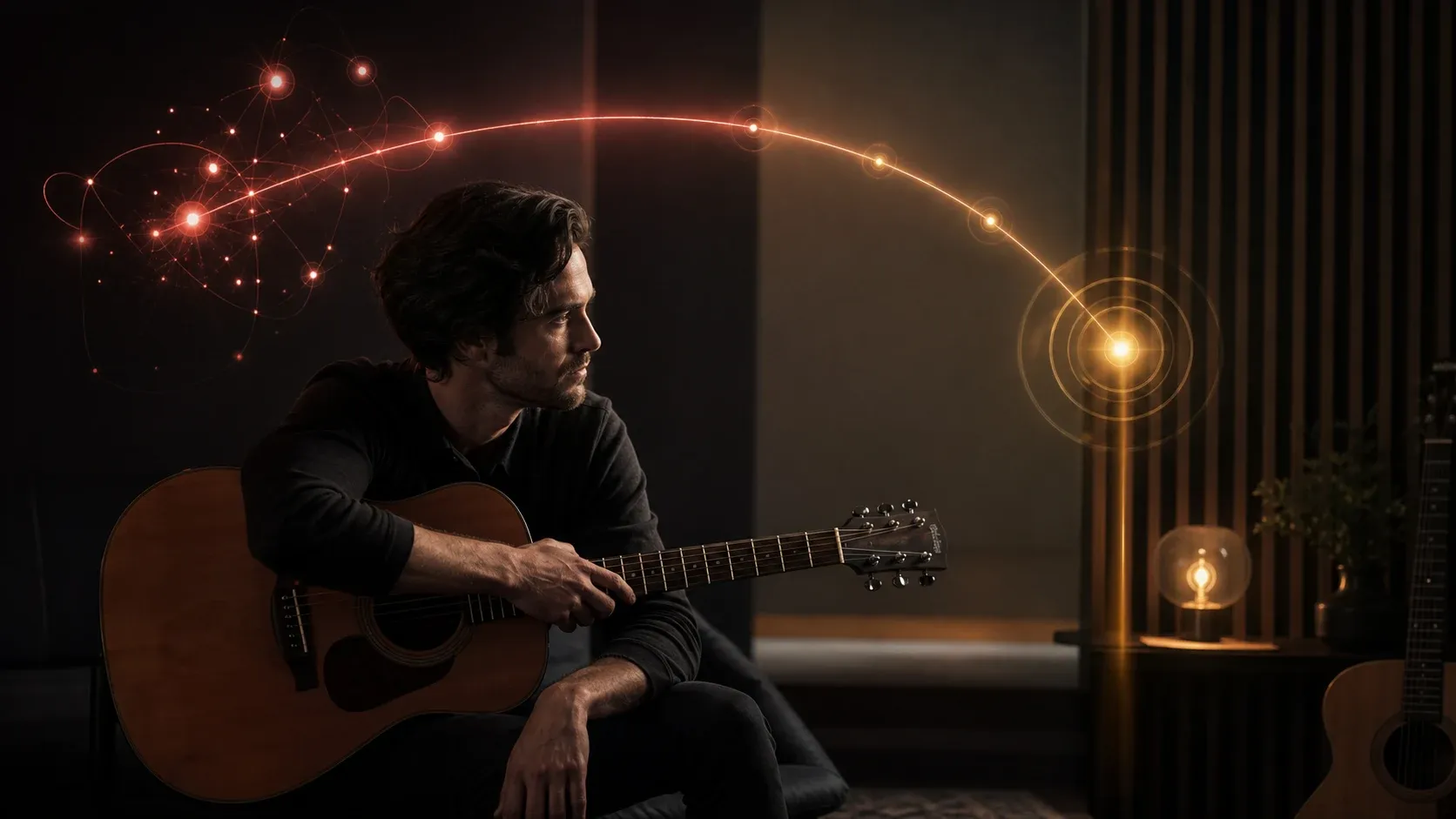 Trajet lumineux représentant une tension musicale qui rejoint un point de repos