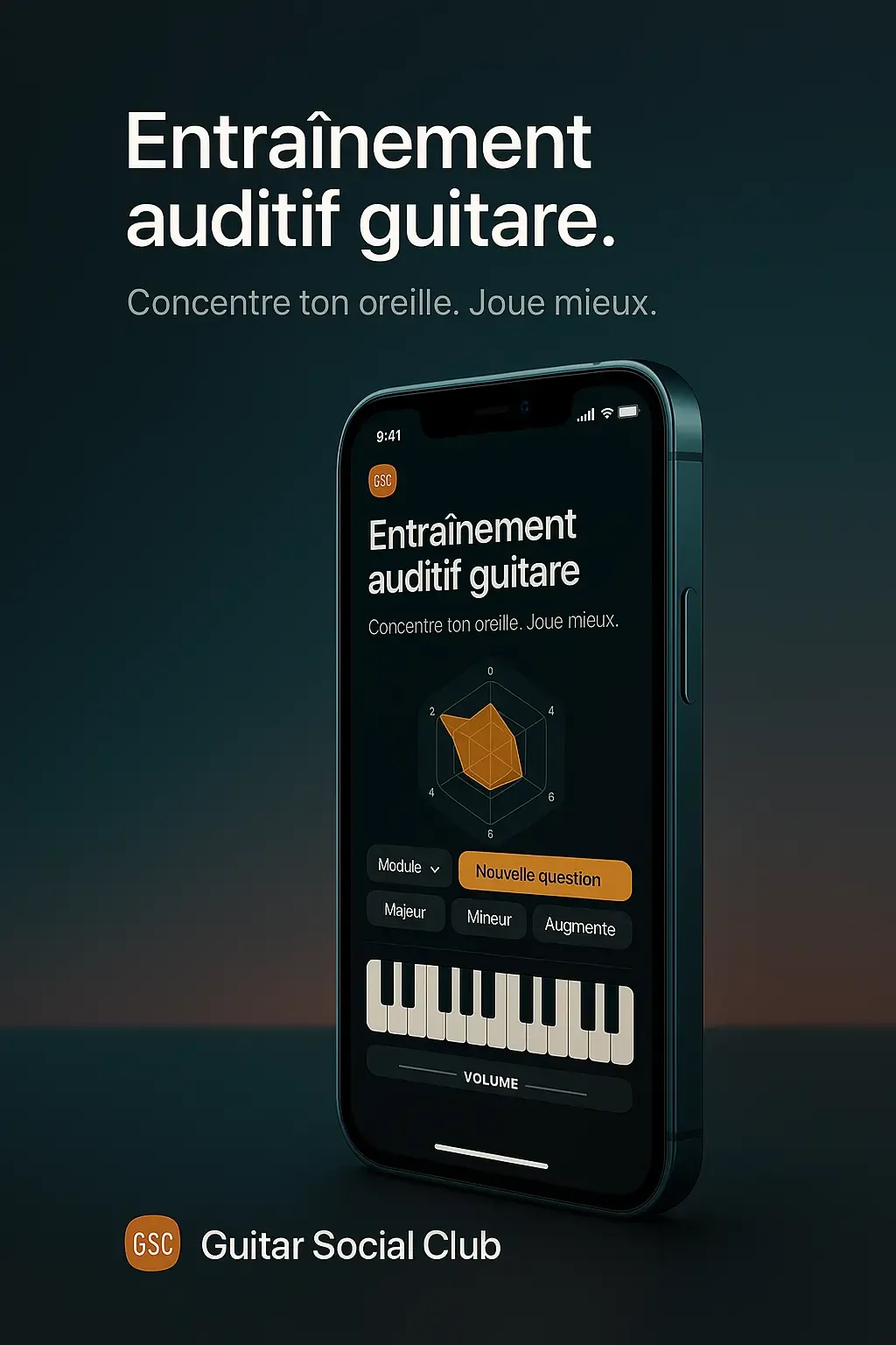 Application d'entraînement auditif guitare Guitar Social Club