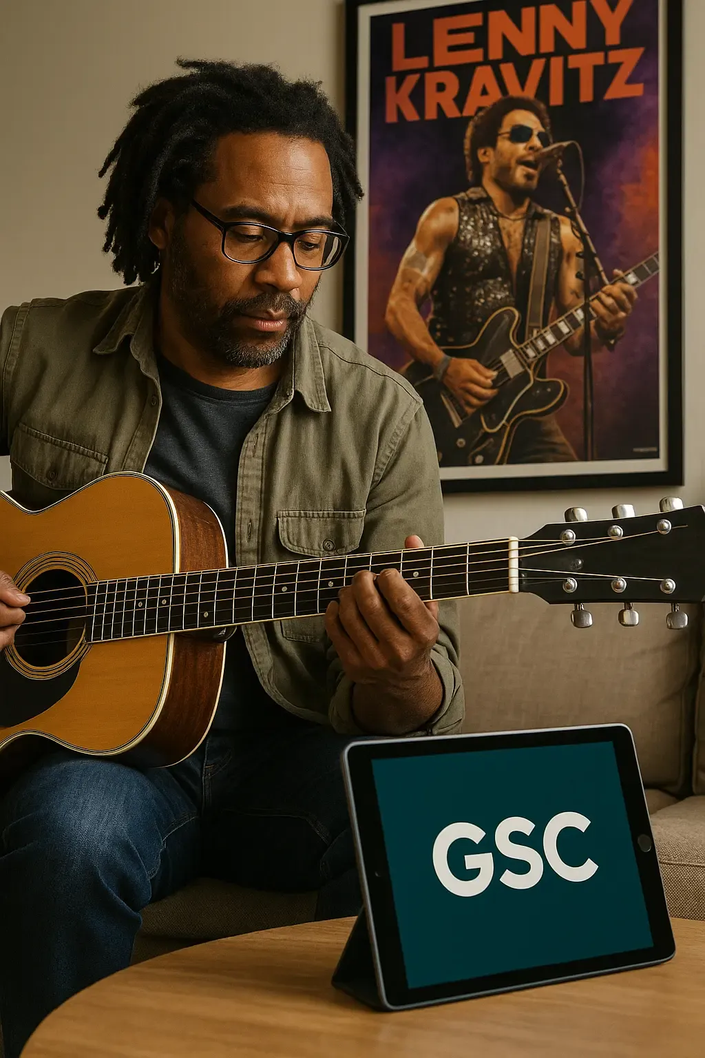 Débutant qui travaille une progression d'accords à la guitare