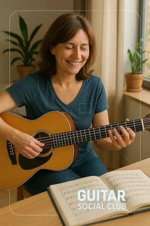 Guitariste souriante après avoir progressé