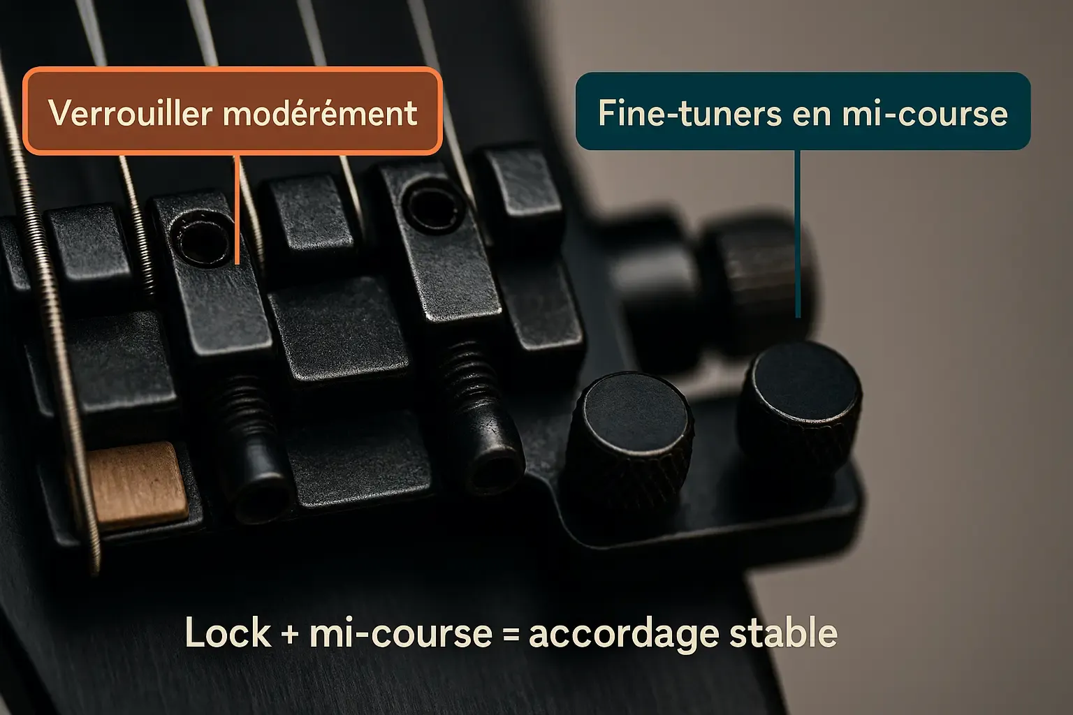 Réglage des fine-tuners et contrôle de l'angle de la plaque d'un Floyd Rose