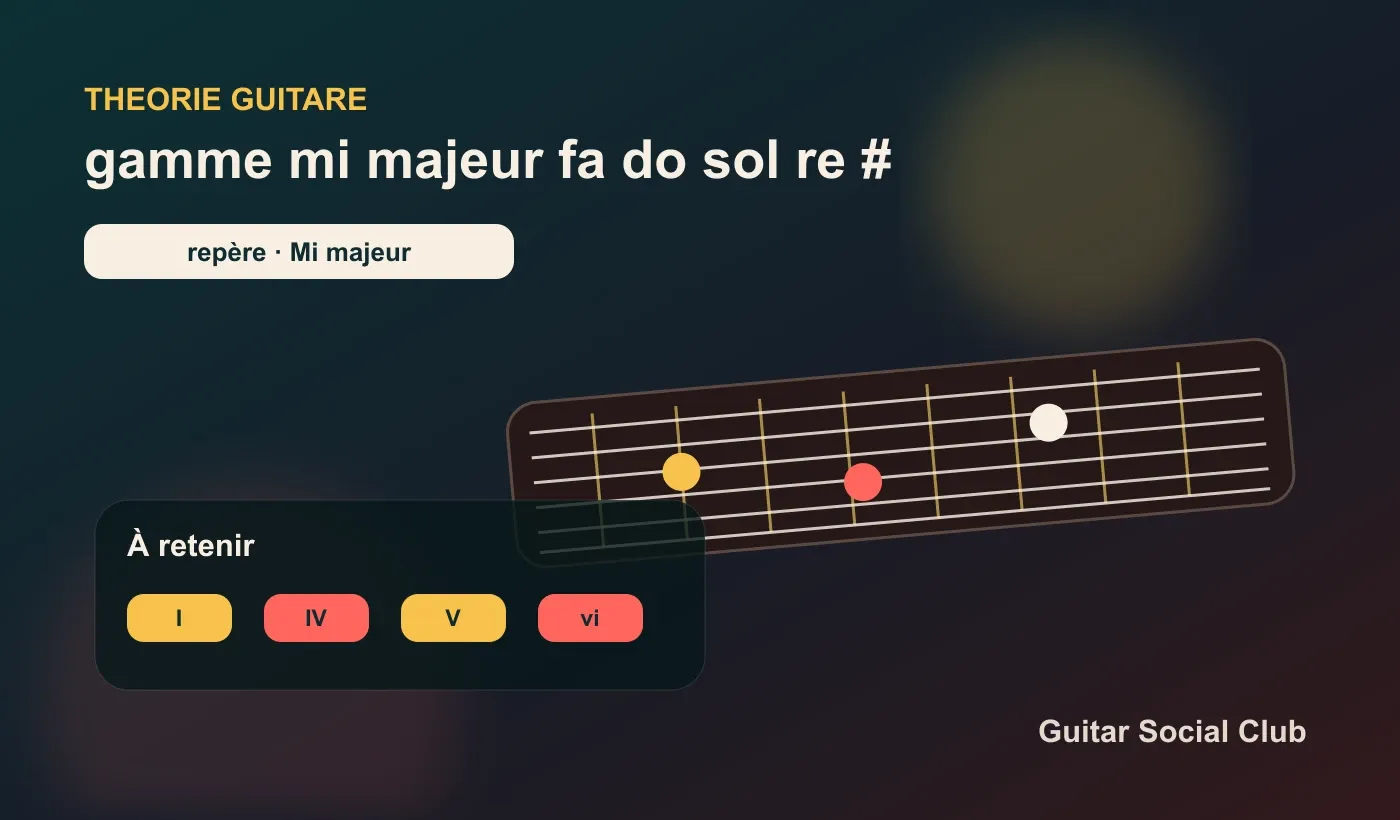 Gamme de Mi majeur à la guitare avec Fa#, Do#, Sol# et Ré#