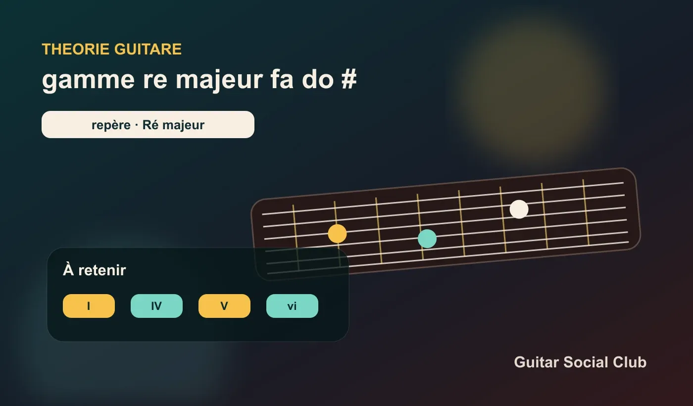Gamme de Ré majeur à la guitare avec Fa# et Do#