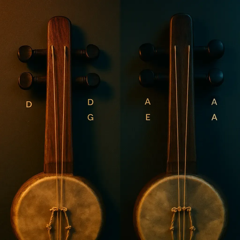 Détails du guembri : peau, chevalet flottant et trois cordes