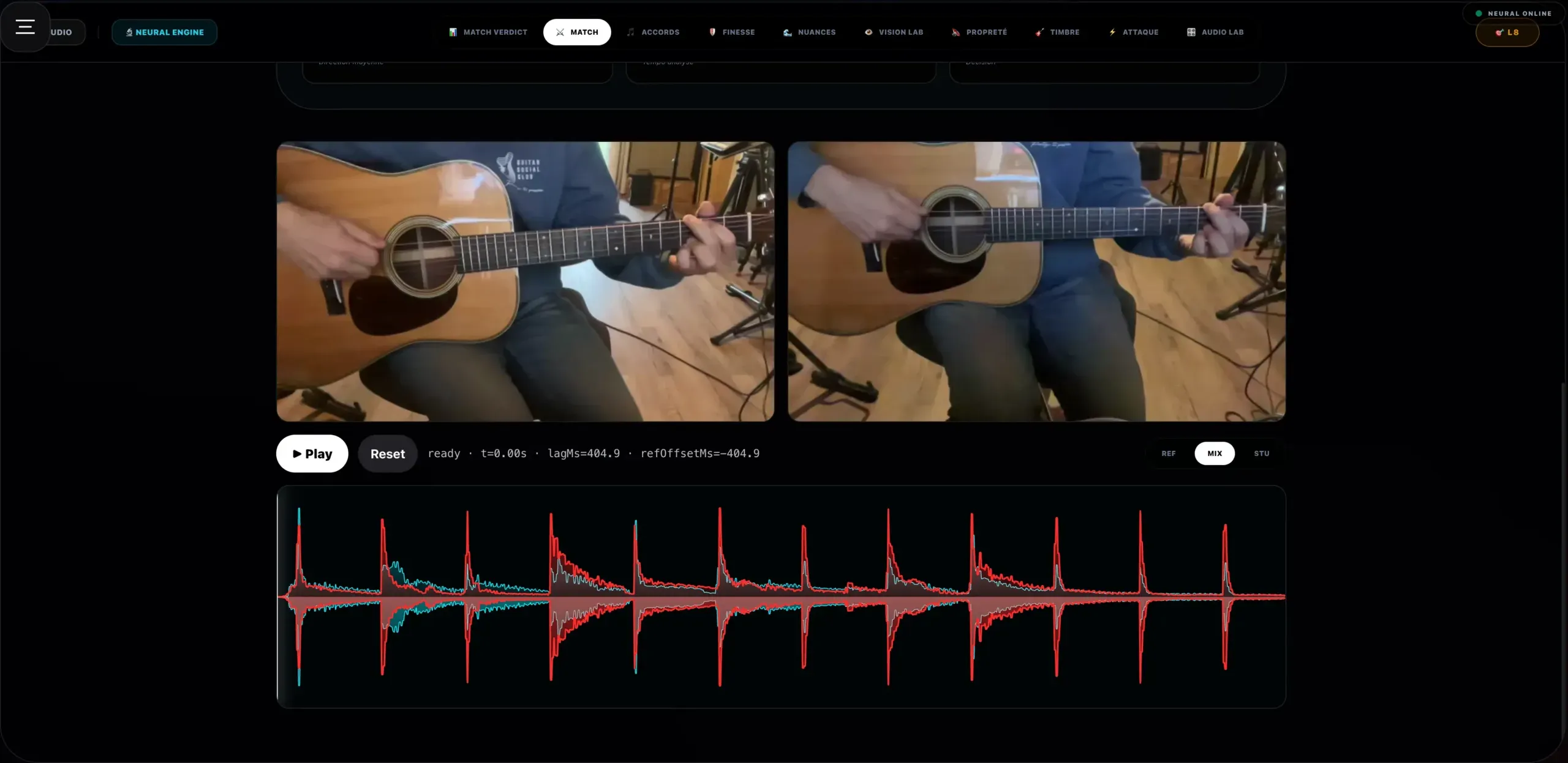 Vue globale de l'interface Guitar Match & Play