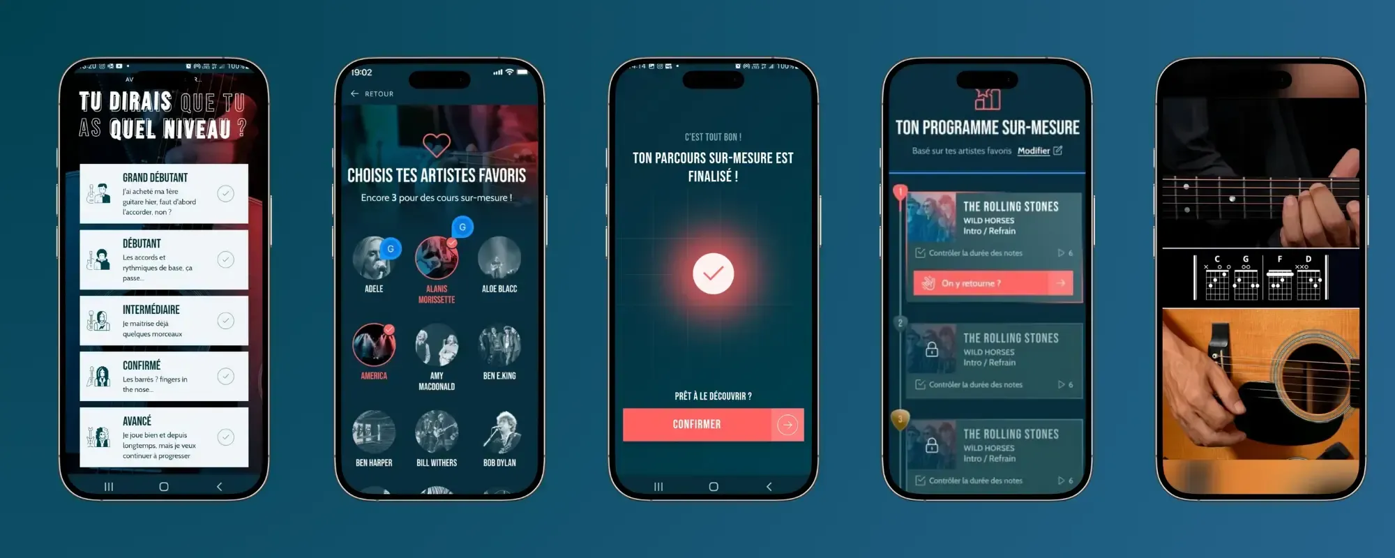 Aperçu du parcours personnalisé dans l'application Guitar Social Club