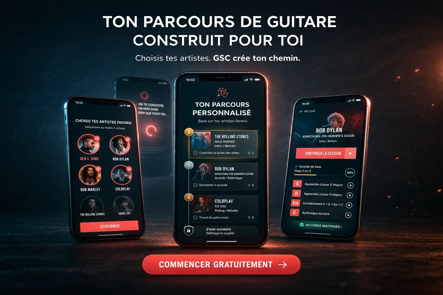 Parcours personnalise dans l'application Guitar Social Club
