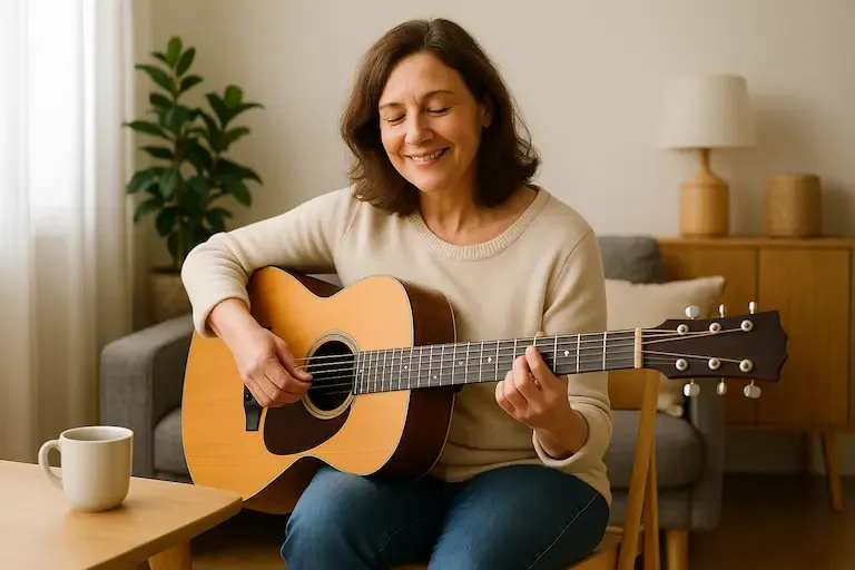Guitare acoustique à la maison
