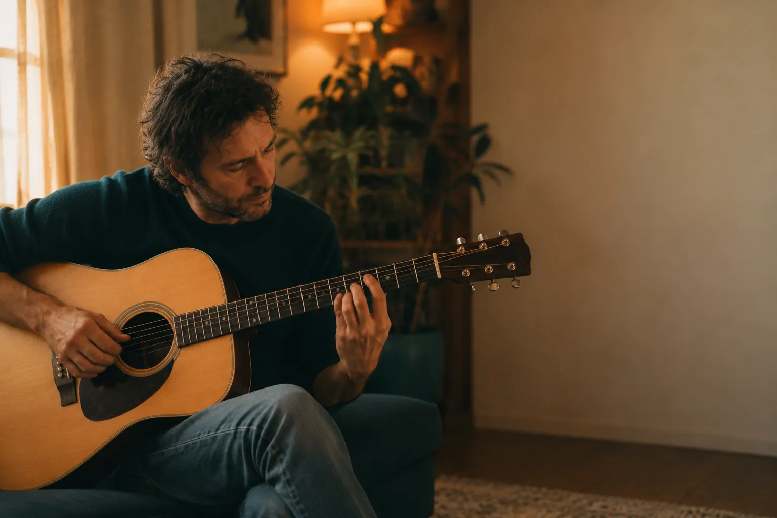 Guitariste adulte qui compose et structure sa musique