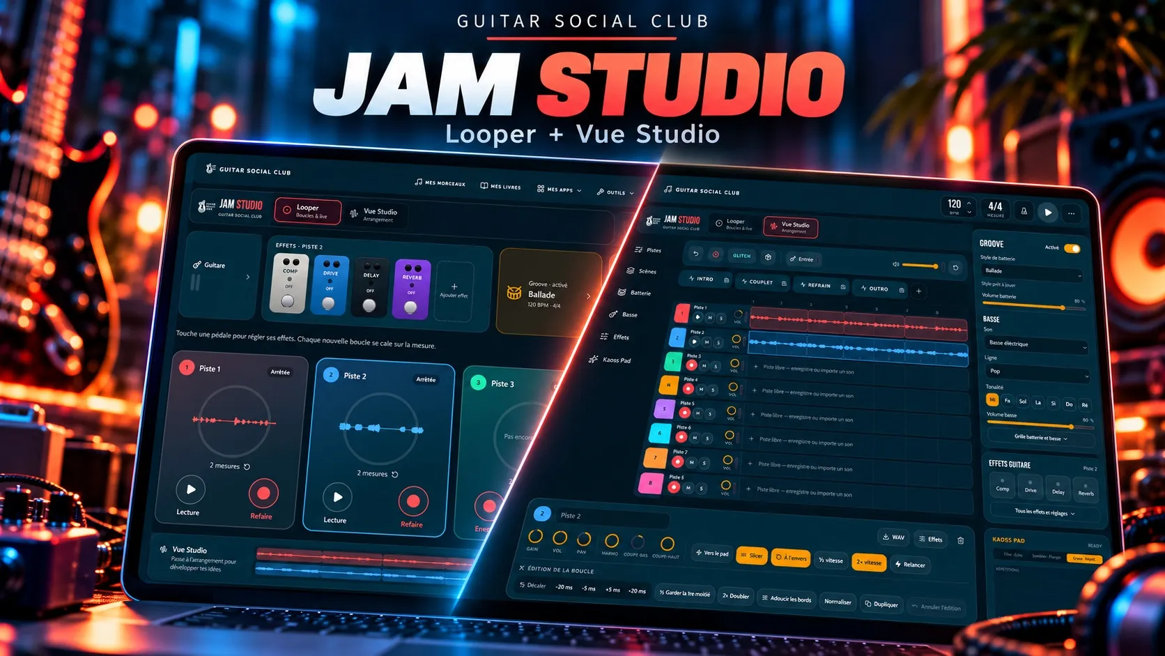 Jam Studio : le looper et la vue studio, côte à côte