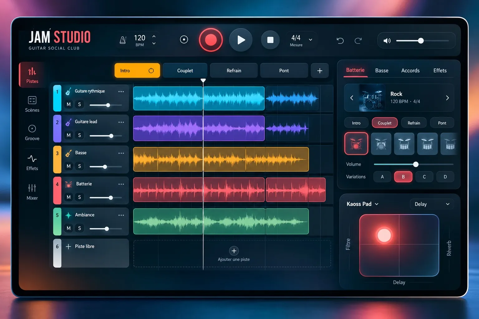 Jam Studio : les scènes intro, couplet, refrain et pont au-dessus des pistes