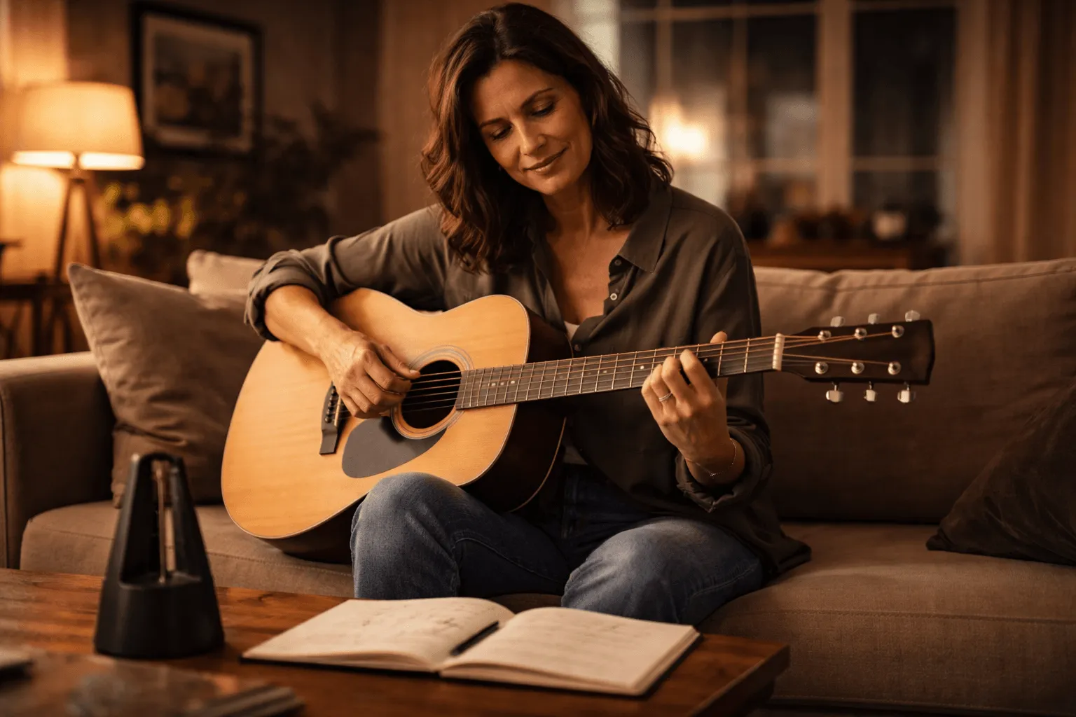 Debutant heureux avec sa première guitare