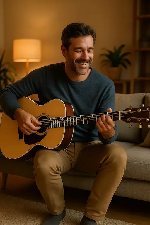 Guitariste jouant avec plaisir