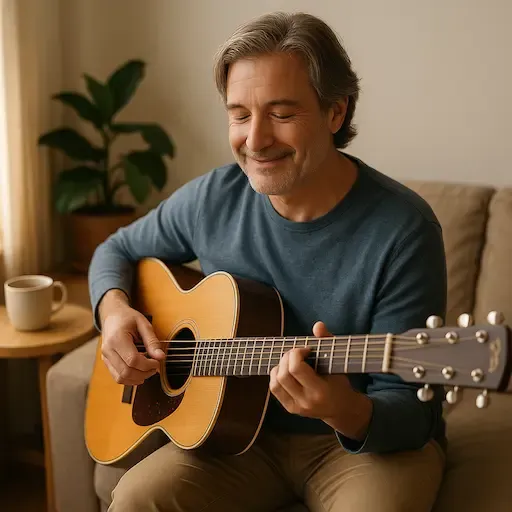 Mathieu jouant While My Guitar Gently Weeps avec passion