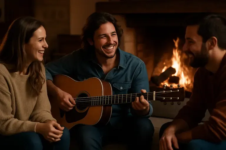 Amis jouant Chan Chan ensemble à la guitare