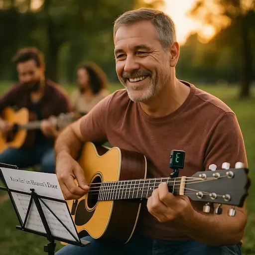 Débutant jouant guitare sans douleur