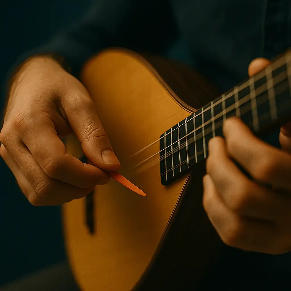 Jeu au mizrap main droite et phrasé modal main gauche sur saz