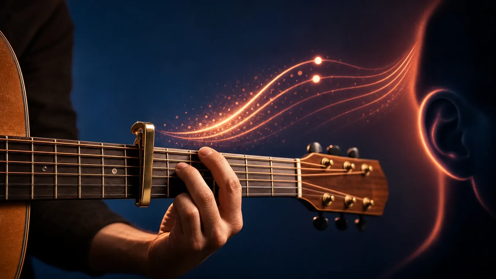 Capodastre sur une guitare acoustique et hauteurs entendues plus haut