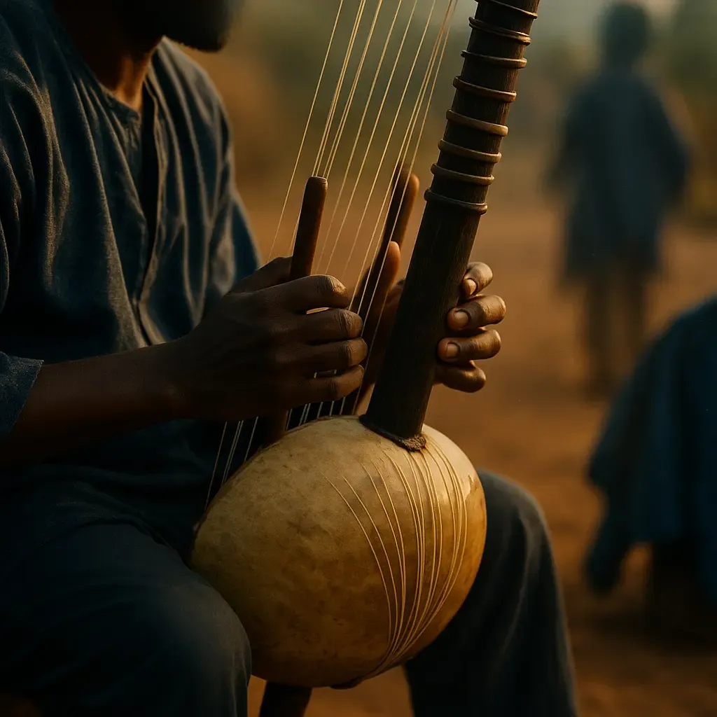 Kora et autres harpes africaines : calebasse, chevalet, anneaux de cuir pour l'accordage