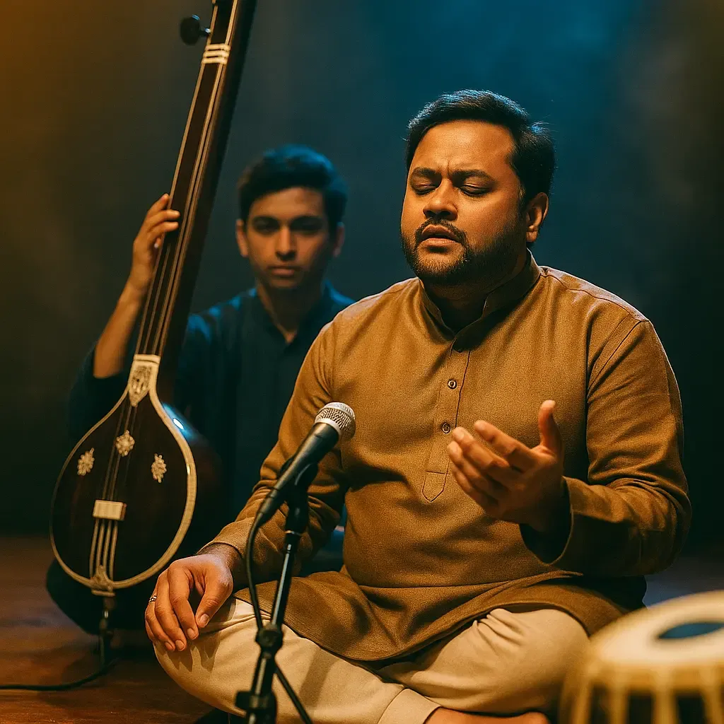 Effleurer les cordes d'une tanpura, cycle lent pour un drone stable