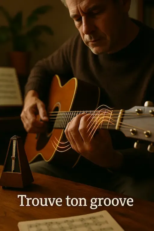 Mains capturant un rythme émotionnel à la guitare