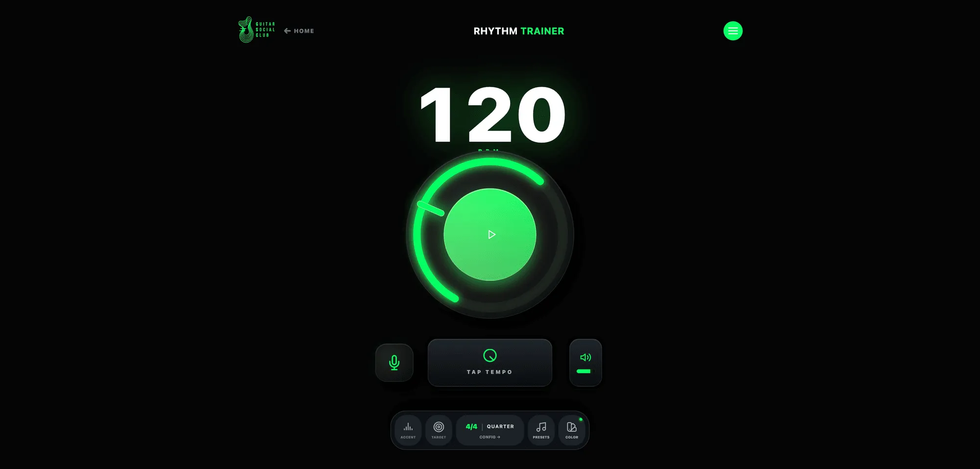 Interface métronome verte