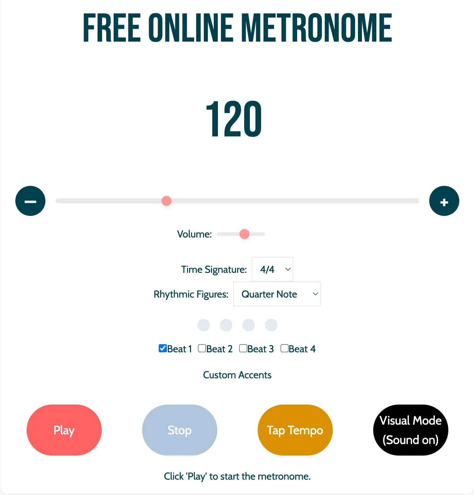 Panneau de contrôle du métronome GSC, réglage BPM et mesures