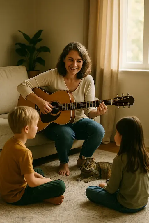 Guitariste debutant jouant avec emotion