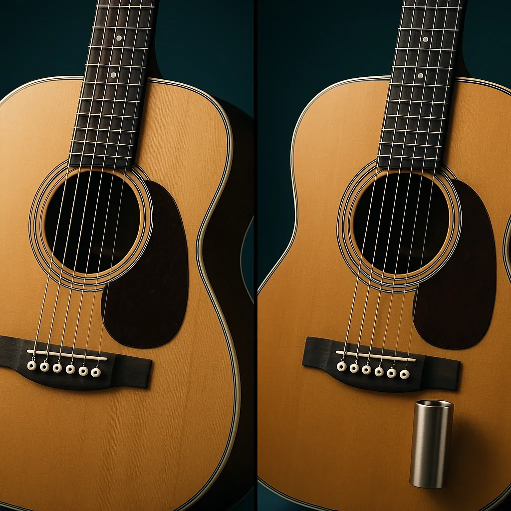 Technique de double tracking : une guitare standard et une guitare Nashville panoramisées