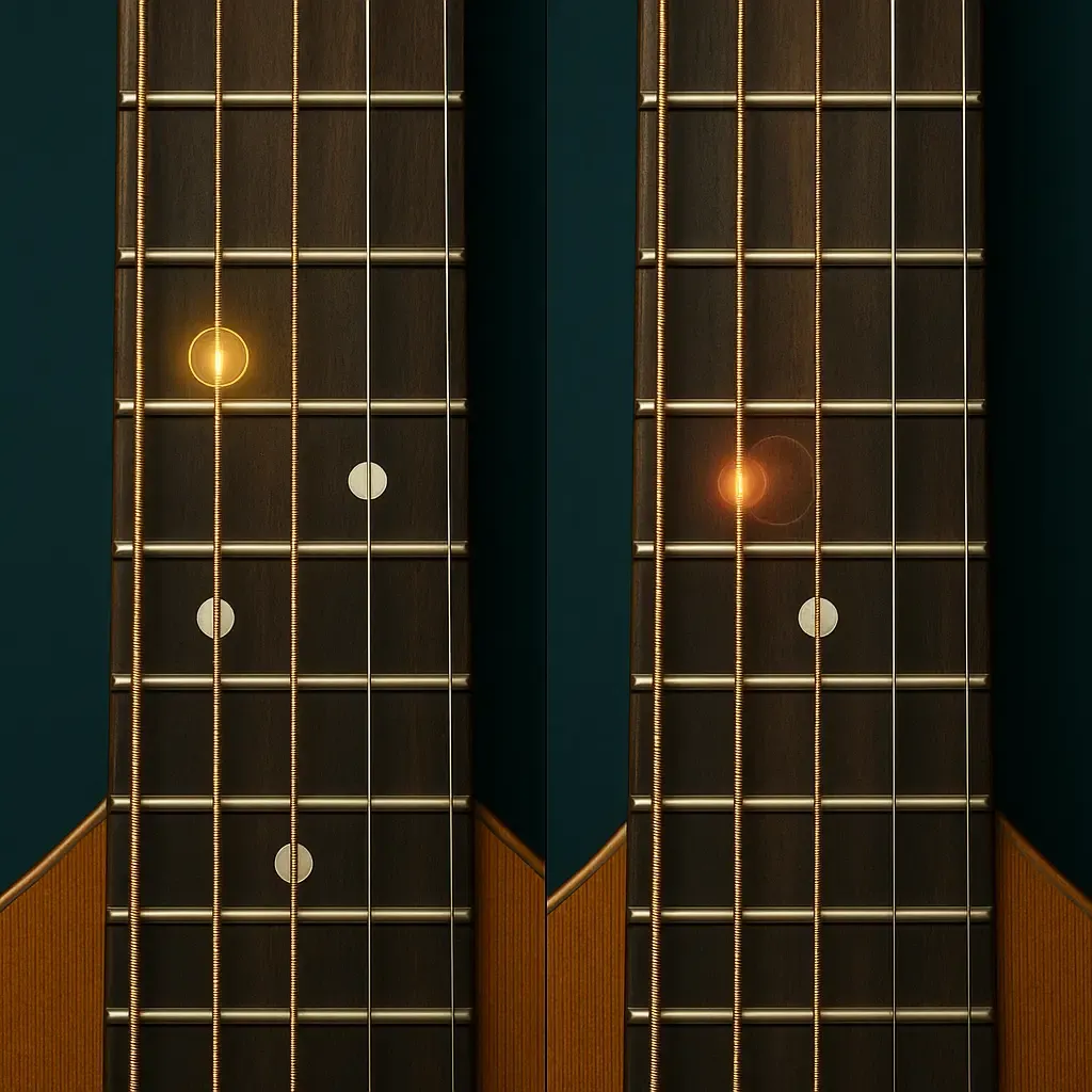 Diagramme des notes en Open C6 : C A C G C E affichées sur le manche