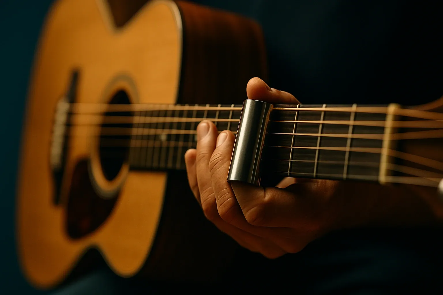 Jeu au bottleneck en Open D (DADF#AD)