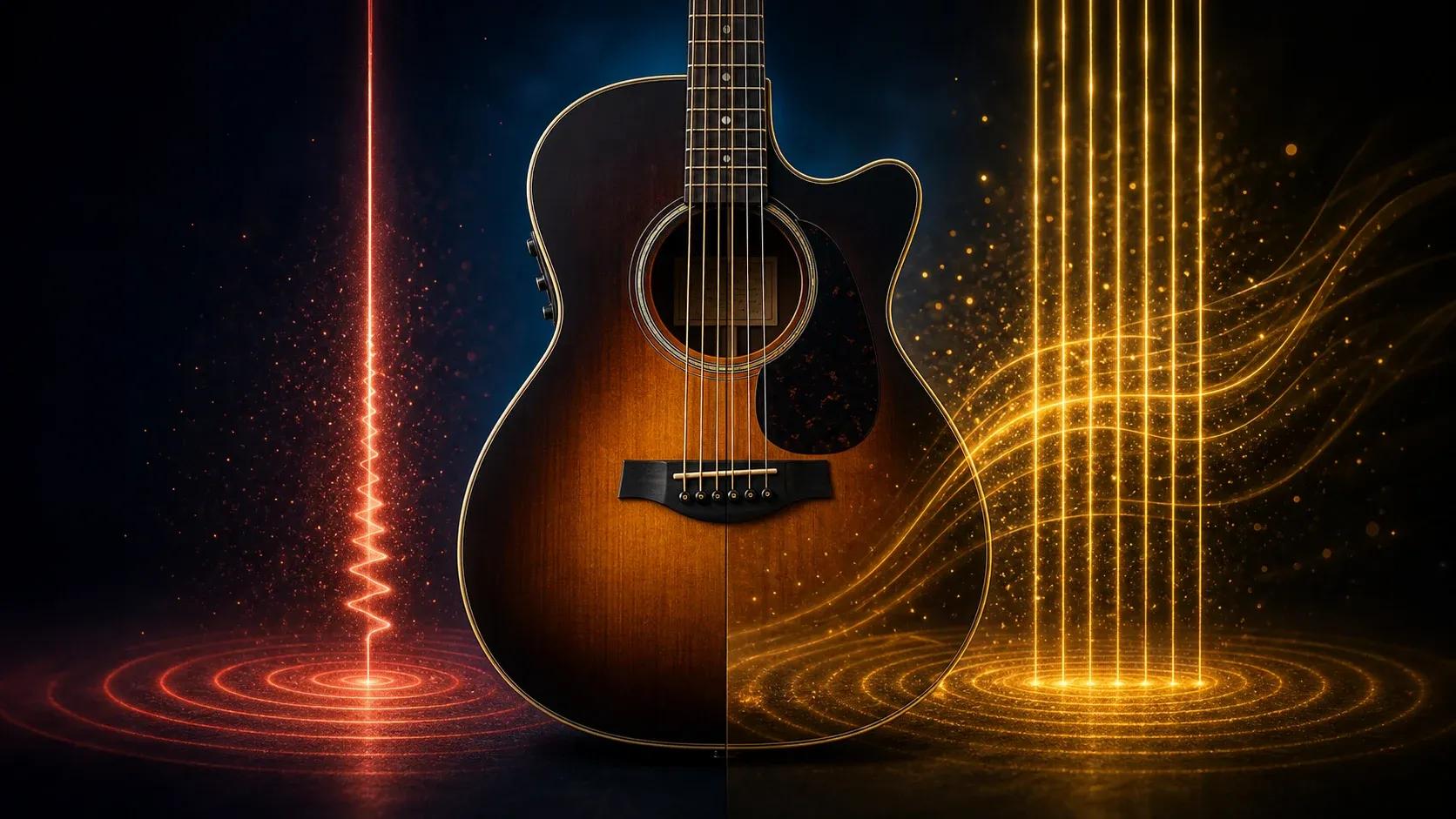 Comparaison sonore entre une corde grave en Drop D et six cordes en open tuning