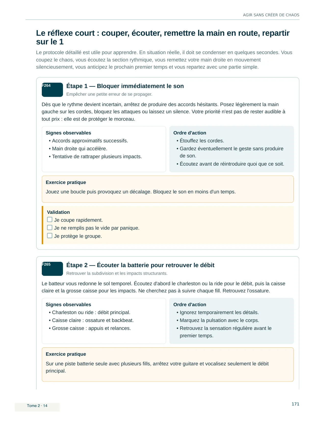 Page du livre Jouer en groupe sans se perdre - Tome 2 : Le réflexe court : couper, écouter, remettre la main en route, repartir sur le 1