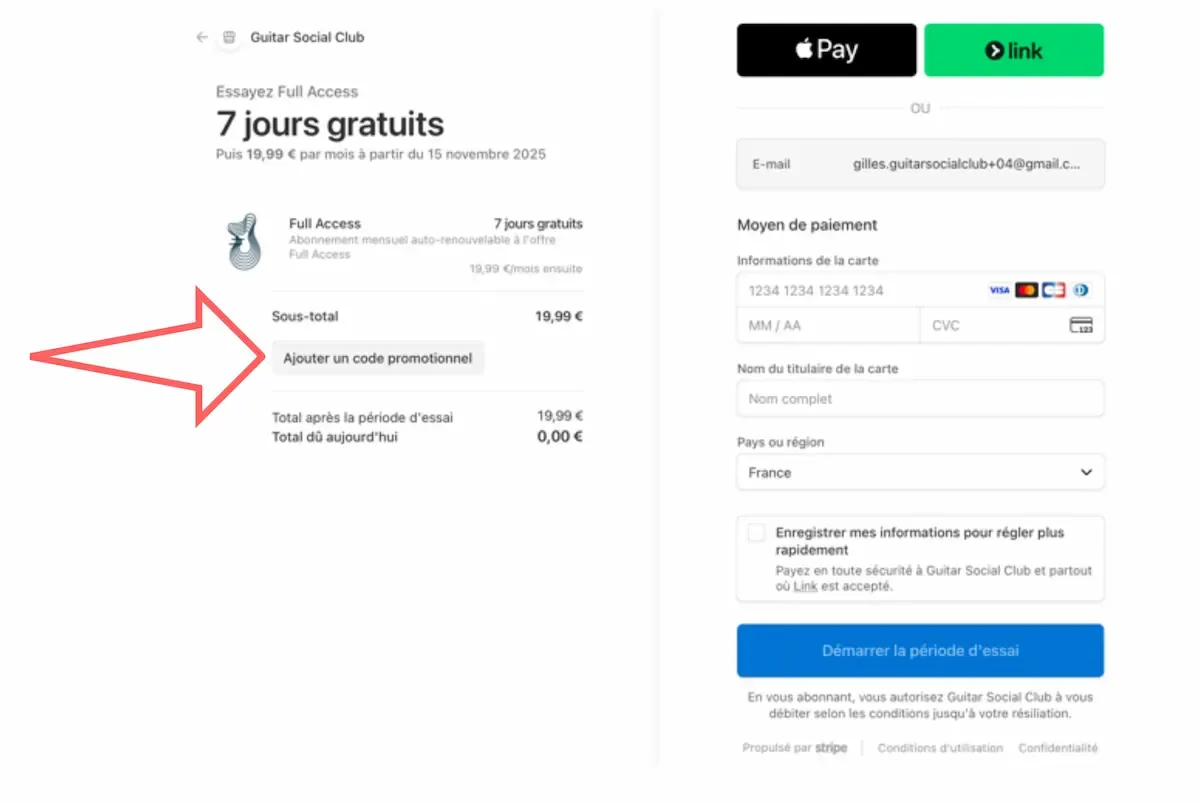 Page 11 - Page Stripe avec champ code promotionnel