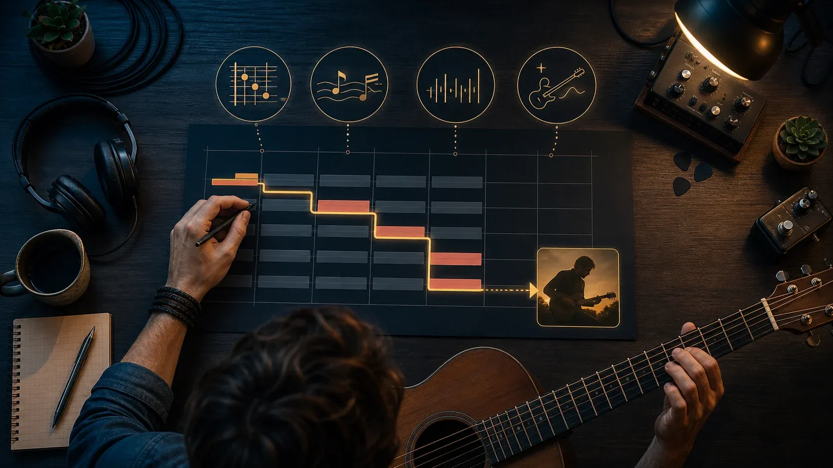 Bureau musical présentant plusieurs objectifs et un chemin de travail personnel