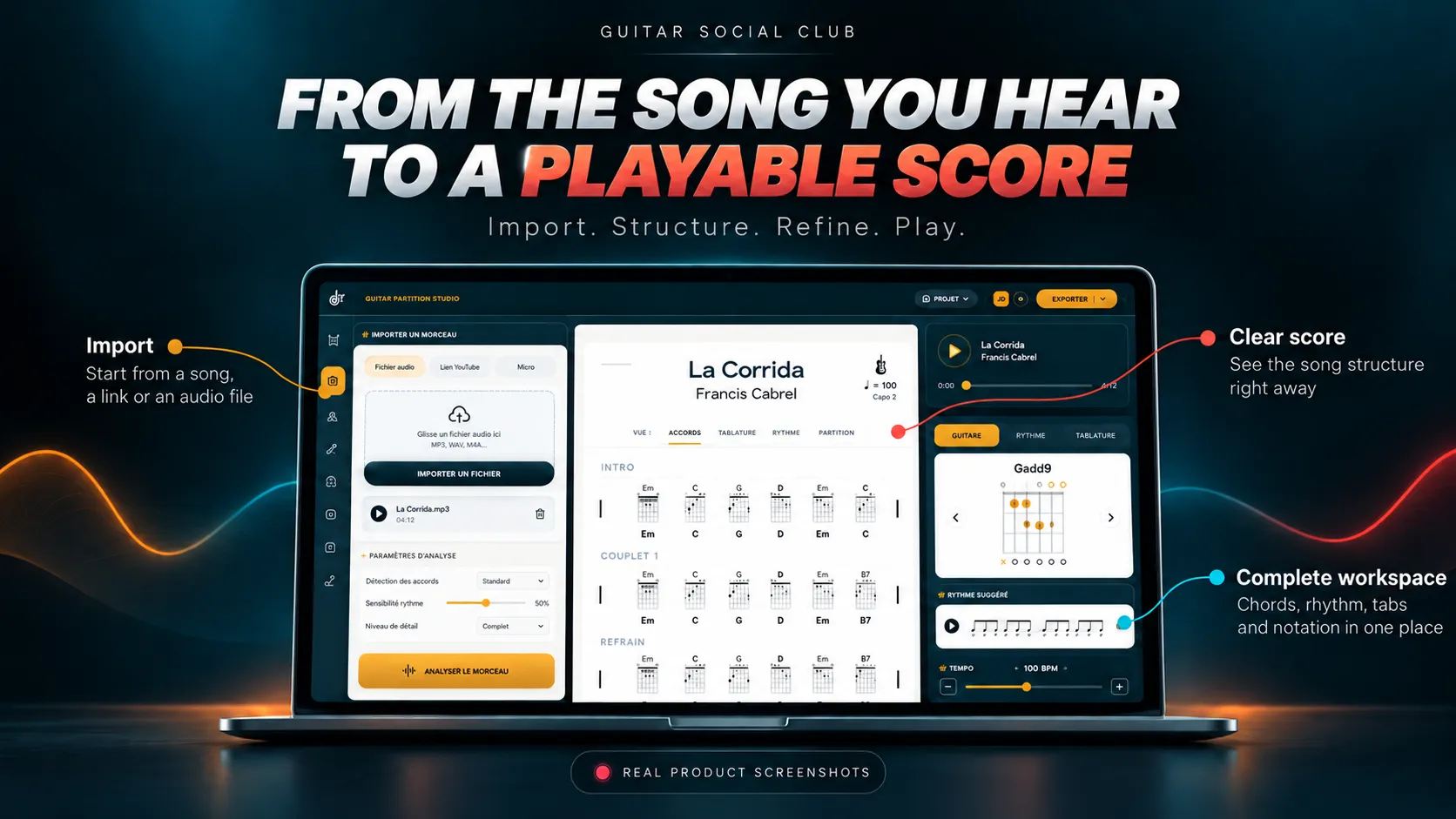 Guitar Partition Studio: turn a song into a playable guitar score