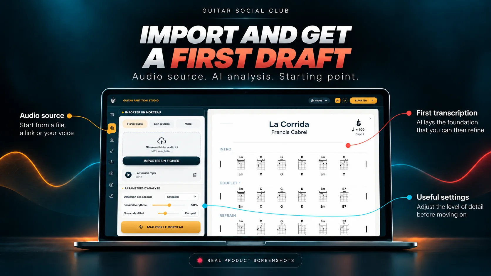Partition Studio: import a song and create an AI-assisted draft