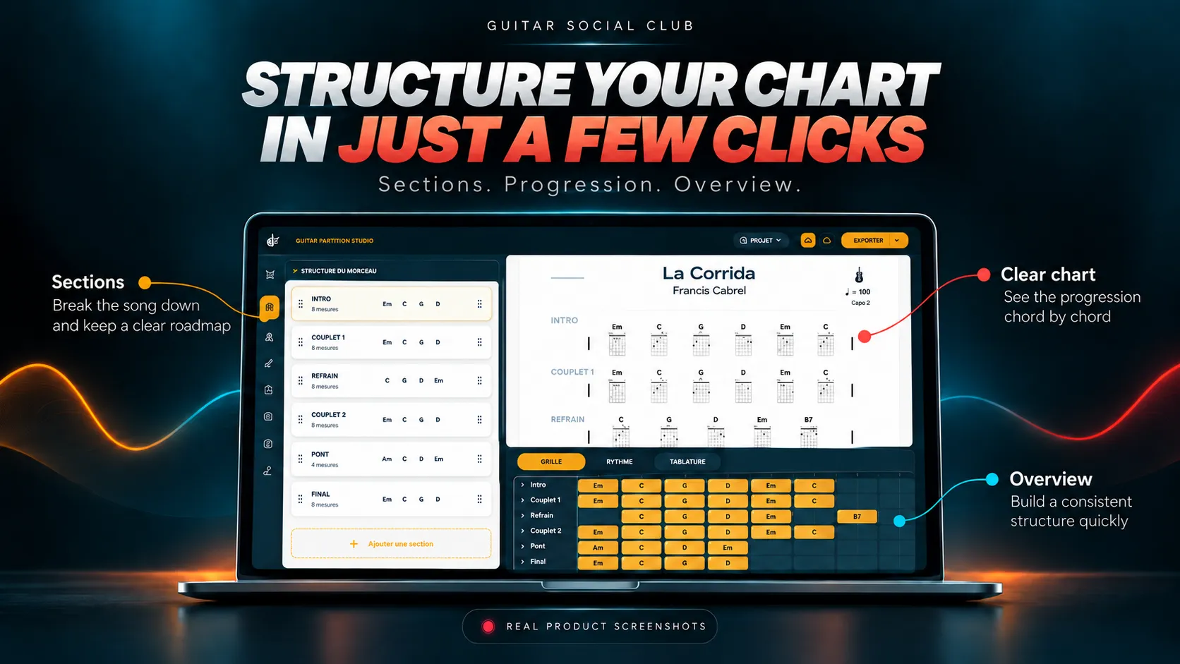 Partition Studio: song sections and chord progression