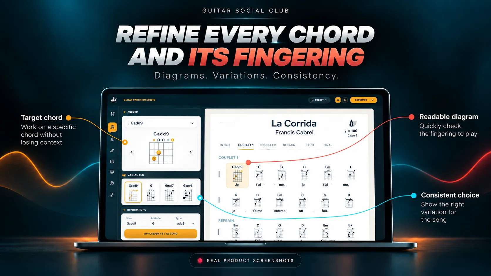 Partition Studio: edit a chord and choose its fingering