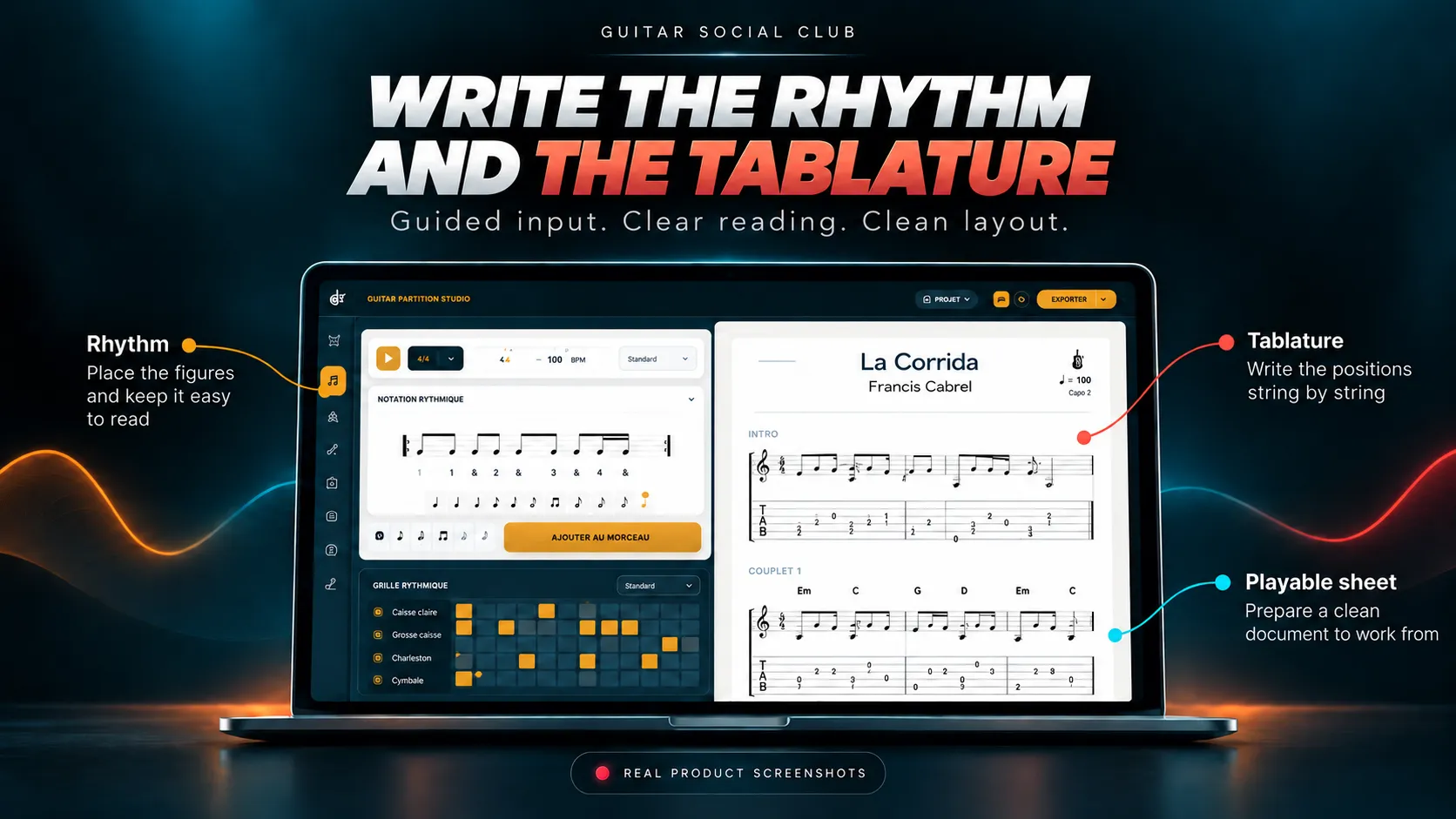 Partition Studio: rhythm notation and tablature