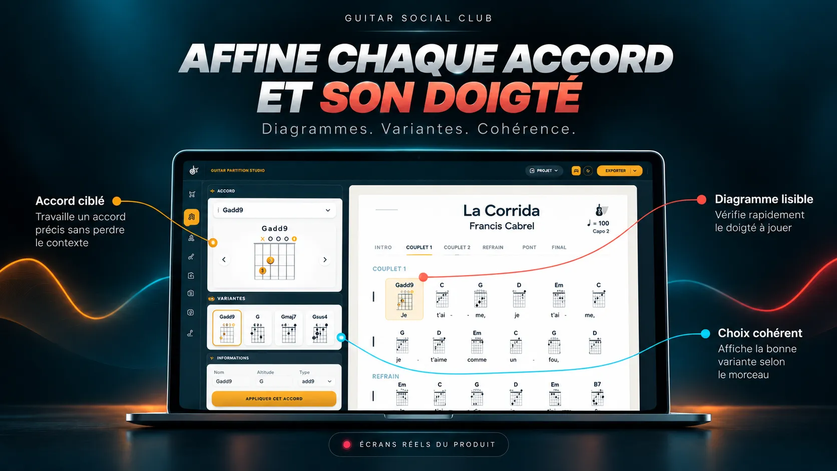 Guitar Partition Studio : édition d’un accord et choix du doigté