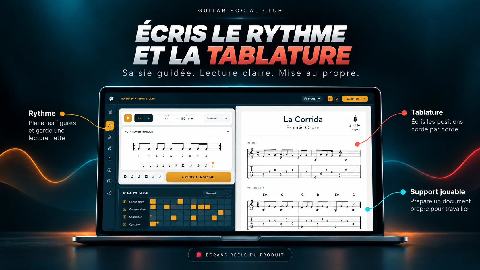Guitar Partition Studio : écriture du rythme et de la tablature