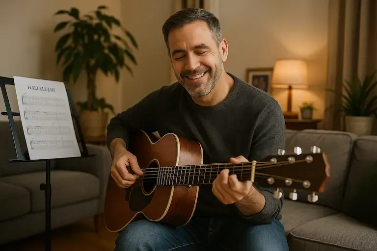 Guitariste jouant avec confiance après 40 ans