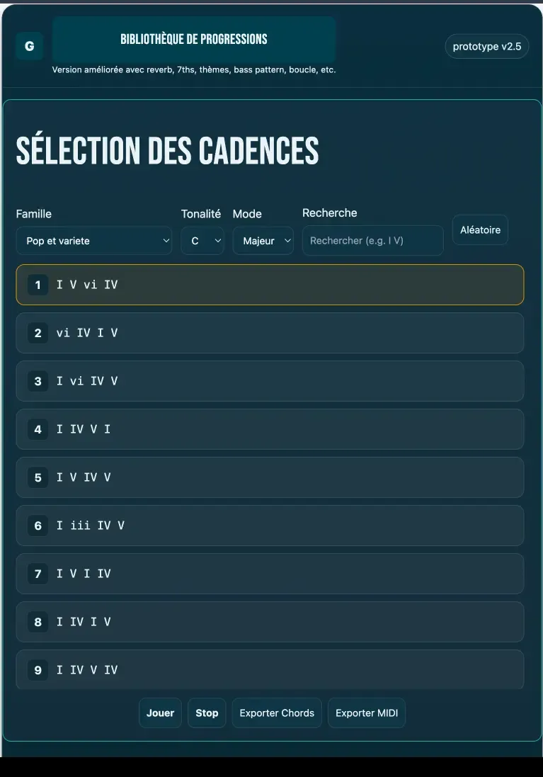 Générateur de progressions d'accords — idées rapides